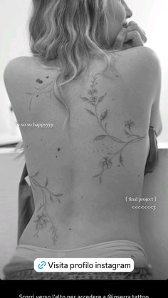 the back of a woman's body with flowers on it and text that reads, visita profflito instagram