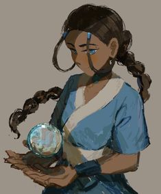 a drawing of a woman holding a crystal ball in her hands and looking at it