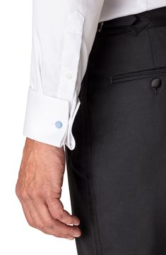 A diamond-dobby texture elevates the sophistication of this meticulously tailored tuxedo shirt cleanly crafted with a hidden button placket and French cuffs. 30 1/2" length; 43" chest (size 16.5) Hidden button placket Spread collar with permanent collar stays Long sleeves with French cuffs Back yoke Curved hem 100% cotton Machine wash, line dry Imported Men's Furnishings Elegant Tuxedo With Lapel Collar And Button Closure, Semi-formal Slim Fit Tuxedo With Buttons, Luxury Tuxedo With Button Closure For Formal Occasions, Luxury Tuxedo With Button Closure For Formal Events, Luxury Formal Tuxedo With Button Closure, Classic Tuxedo With Button Closure And Lapel Collar, Elegant Semi-formal Tuxedo With Button Closure, Formal Tuxedo With Suit Collar And Button Closure, Semi-formal Tuxedo With Button Closure