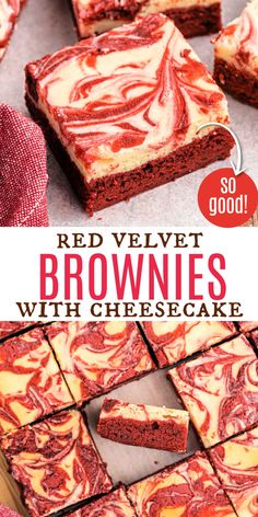 red velvet brownies with cheesecake swirled on top and in the middle, cut into squares