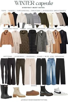 Winter Closet Staples, Cost Winter Outfits, Clothes For Winter Womens, Capsule Wardrobe Seasons, Staple Winter Wardrobe Pieces, Winter Outfits Wardrobe, Danish Capsule Wardrobe, Skirts And Dresses Capsule Wardrobe, December Capsule Wardrobe