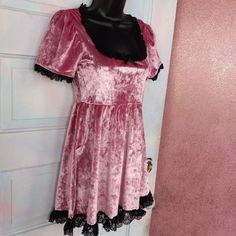 This Adorable Romantic Femme Goth Crushed Velvet W/Lace Accent Edging Babydoll Mini Dress Is So Soft, New With Tags, A Bright Baby Pink Is The Best Way To Describe The Shade! It's Soooo Pretty Yall! Item Is Being Hosted At Cheap Chick Birmingham! Handful Of Fun Freebies W Every Purchase! Special Discount Offers Sometimes Sent Out On Tuesdays And Friday/Saturdays! Feel Free To Shoot A Reasonable Offer Over Any Time, I Will Counter W My Lowest If I Cannot Accept! Fun Freebies W Every Purchase! Sty Pink Mini Dress For Costume Party, Vintage Pink Dress For Cosplay, Pink Lace Trim Dress For Costume Party, Pink Short Sleeve Costume Dress, Pink Gothic Dresses With Ruffles, Gothic Pink Dress With Ruffles, Gothic Pink Ruffled Dresses, Pink Fitted Mini Dress For Cosplay, Fitted Pink Mini Dress For Cosplay