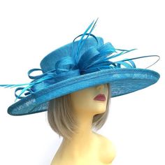 Classic Sinamay Turquoise Wedding Hat-Fascinators Direct Bluebell Wedding, Popular Hats, Pink Fascinator, Sinamay Hats, Mother Of Bride Outfits, Ladies Hat, Ladies Hats, Turquoise Wedding