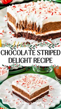 chocolate striped delight recipe with white frosting and sprinkles