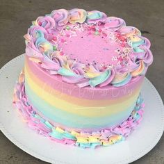 Buttercream Rainbow Cake Ideas, Unicorn 2nd Birthday Cake, Pastel Sprinkle Cake, 4th Birthday Cake For Girl, Cakes For 7th Birthday Girl, Pastel Colored Cake, 7th Birthday Girl Ideas Cake, Birthday Cake 5th Girl, Pastel Sheet Cake