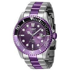 Invicta Pro Diver Men's Watch (Mod: 40887) | Invicta Watches Modern Purple Watch With Round Dial, Purple Chronograph Watch Accessories With Round Dial, Purple Analog Watch, Purple Quartz Watch Accessory With Round Dial, Watches 2022, Purple Watch, Invicta Pro Diver, Invicta Watches, Clasp Bracelet