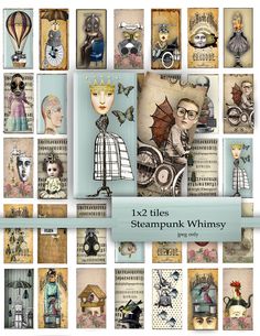 12 vintage steampunk whimsy digital collages