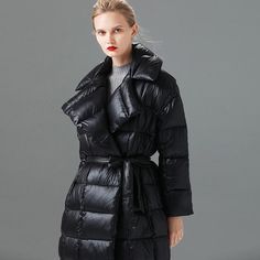 Season: Winter Gender: WOMEN Pattern Type: Solid Clothing Length: X-Long Weight: 1.1 Style: Casual Closure Type: Belt Filling: White duck down Sleeve Length(cm): Full Hooded: No Thickness: Thick （Winter) Down Content: 90% Fabric Type: Memory Fabric Detachable Part: NONE Down Weight: 250g-300g Size (cm) Shoulder Chest Width Length Sleeve Length S 50 108 126 49 M 51 112 127 50 L 52 116 128 51 XL 53 120 129 52 Size (inch) Shoulder Chest Width Length Sleeve Length S 19.69 42.52 49.61 19.29 M 20.08 4 Fitted Black Duck Down Outerwear, Vsco Aesthetic Outfits, Grunge Accessories, Vsco Aesthetic, Indie Y2k, Yellow Blazer, Indie Aesthetic, White Duck, White Ducks