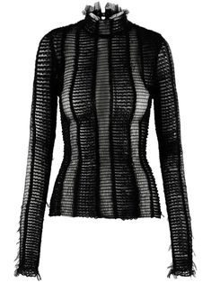 black knitted construction frilled high neck long sleeves straight hem Luxury Long Sleeve Edgy Tops, Luxury Long Sleeve Knit Top, Luxury Fitted Long Sleeve Fine Knit Top, Luxury Fine Knit Long Sleeve Top, Luxury Long Sleeve Gothic Tops, Roberta Einer, Goth Wardrobe, High Neck Long Sleeve, Wardrobe Edit