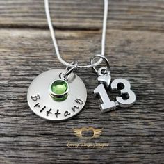 13th Birthday Necklace, Gift for Girl Turning 13, Personalized Name Necklace with Birthstone, Gift for 13 Year Old, Little Girl Gift, Thirteen birthday Available in 16", 18" or 20" necklace length.For other year necklaces click below:10th - https://www.etsy.com/listing/849510629/10th-birthday-necklace-gift-for-girl11th - https://www.etsy.com/listing/835614640/11th-birthday-necklace-gift-for-girl12th - https://www.etsy.com/listing/849513451/12th-birthday-necklace-gift-for-girl13th - https://www.e Personalized Adjustable Birthstone Necklace For Birthday, Customizable Adjustable Birthstone Necklace For Birthday, Customizable Adjustable Birthstone Necklace For Birthdays, Adjustable Charm Necklace For Birthday And Mother's Day, Adjustable Charm Necklaces For Birthday And Mother's Day, Nickel-free May Birthstone Necklace For Birthdays, Custom Name Silver Birthstone Necklace For Birthday, Adjustable Name Charm Necklaces For Birthdays, Personalized Green Charm Necklace For Birthday