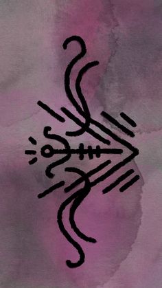 the word is written in black ink on a watercolor paper with pink and purple colors