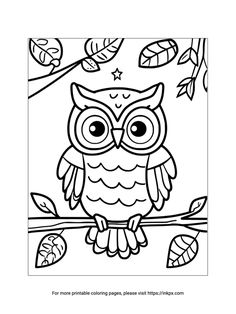 an owl sitting on a branch with leaves