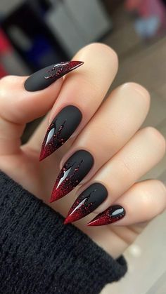 Black And Red French Tip, Kpop Nails Designs, Red French Tip Nails, Edgy Nail Art, Red French Tip, Kpop Nails, Cozy Colors, Fall Nail Ideas, Nail Art Stripes