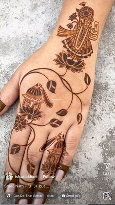 a person's hand with henna tattoos on it and an image of a bird