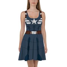 Command With 'captain Winter' Skater Dress - Etsy Themed Fitted Dress For Costume Party, Blue Fitted Dress For Themed Events, Fitted Blue Dress For Themed Events, Blue Fitted Themed Dress, Princess Half Marathon, Elastic Fabric, Flared Skirt, Intricate Design, Skater Dress