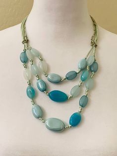 "Liz Claiborne Blue Beaded Necklace, Adjustable Length Necklace Length: 16\"-19\" In good condition. There is some slight discoloration on the material strands." Blue Beaded Necklace, Gilbert Az, Length Necklace, Beaded Necklaces, Necklace Length, Liz Claiborne, Necklace Lengths, Beaded Necklace, Jewelry Necklaces