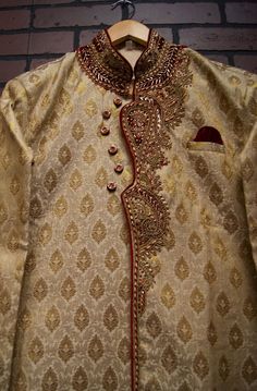 Mens Sherwani Wedding Beige Burgundy | Etsy Wedding Dupatta With Gold Embroidery For Transitional Season, Transitional Wedding Dupatta With Gold Embroidery, Traditional Burgundy Wear For Festive Occasions, Traditional Wedding Wear With Gold Embroidery, Fitted Bollywood Sets With Intricate Design, Bollywood Style Fitted Sets With Intricate Design, Wedding Brocade Dupatta With Gold Embroidery, Bollywood Fitted Sets With Intricate Design, Traditional Burgundy Wedding Sets