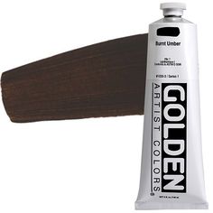 a tube of golden brown acrylic paint next to a wooden slatted rail