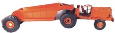 an orange toy dump truck with big tires