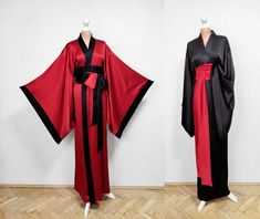 Formal Satin Kimono With Kimono Sleeves, Formal Satin Kimono, Elegant Kimono With Kimono Sleeves As A Gift, Elegant Kimono With Kimono Sleeves For Gift, Elegant Kimono As A Gift, Elegant Long Kimono For Tea Ceremony, Floor Length Robe, Long Silk Robe, Silk Robe Long