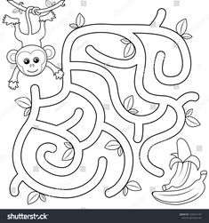 Preschool Mazes Free Printable Easy, Maze Games For Kids, Activity Books For Kids, Labyrinth Maze, Toddler Coloring Book, Black And White Vector