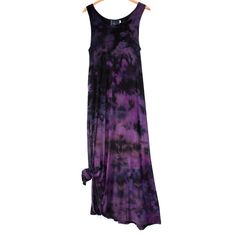 "You'll love this tie-dye maxi dress from Masha Apparel. Made from extremely soft and comfortable cotton, this long tie-dye maxi dress features beautiful drapey sleeves and a flattering classic relaxed fit. The purple and violet blooms create a unique print that makes it easy to pair with simple tights and booties for everyday wear. Sizing (in inches): Bust: S: 36\" M: 38\" L: 40\" XL: 42\" 2XL: 45\" 3XL: 48\"  Made and Dyed in Toronto, Canada." Cotton Boho Dress, Goddess Maxi Dress, Tye Dye Dress, Purple Goth, Stylish Maxi Dress, Floor Length Maxi Dress, Boho Hippie Dress, Balloon Dress, Green Tie Dye