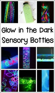 glow in the dark sensory bottles with text overlay that reads glow in the dark sensory bottles