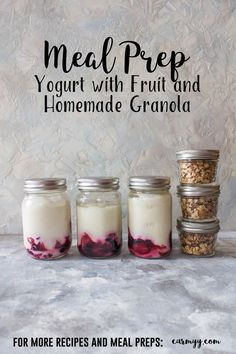 yogurt with fruit and homemade granola in mason jars