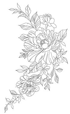 a black and white drawing of flowers