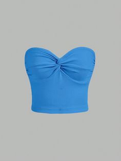 Azul Casual Collar sin mangas Tela tejida Liso  Embellished Elástico Ligero Blue Summer Top, Blue Tube Top, Top Azul, Preppy Summer, Really Cute Outfits, Cute Summer Outfits, Party Tops, Inspiration Mode