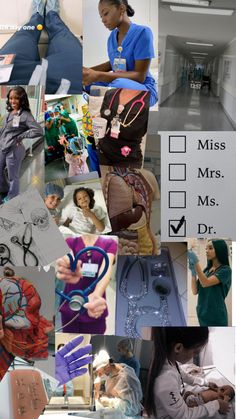 a collage of pictures with doctors and nurses in the middle one has a doctor's stethoscope on it