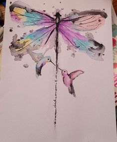 Chalk Ink, Pastel Watercolor, World Of Color, Tiny Tattoos, Hummingbirds, Color Tattoo, Tatting, Watercolor Art