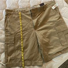 New, Never Worn, Tags Attached For Reference. 22” Length As Tape Measure Shows. Excellent Condition. Grey Chinos, Cargo Khaki, Navy Blue Shorts, Cargo Shorts Men, Mens Cargo, Blue Flats, Mens Plaid, Plaid Shorts, Khaki Shorts