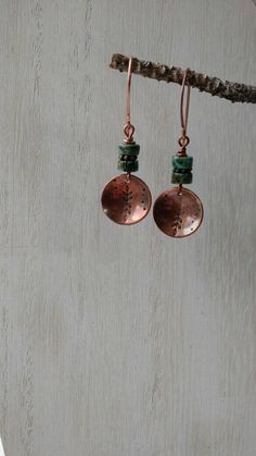 Copper jewelry 7th anniversary gift stamped metal jewelry Nickel Free Copper Jewelry With Round Beads, Hammered Copper Turquoise Jewelry, Artisan Copper Earrings For Everyday, Antique Copper Earrings For Gift, Copper Earrings Handmade Rustica Jewelry, Turquoise Hammered Copper Jewelry, Rustic Adjustable Copper Earrings, Turquoise Copper Earrings, Nickel-free Copper Beaded Jewelry