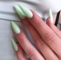 Pastel Green And White Nails, Summer Nails Stiletto, Stiletto Nails Summer, Green Stiletto Nails, Red Matte Nails, Acrylic Nail Shapes, Nail Shimmer, Ombre Acrylic Nails, Green Nail