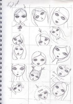 a drawing of different faces and hair styles