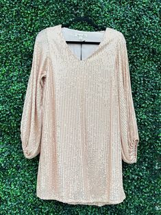 Rose Gold V-Neck Sequin Dress - Très Chic Rose Gold Dress, Tres Chic, Shopping Spree, Gold Dress, Sheer Sleeves, Sequin Dress, Gorgeous Dresses, Sequin, Rose Gold