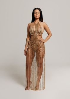 Cleopatra-Luxury-Gold-Chain-Cover-Up-Dress-Sun-Dress-Womens-Swimwear-Accessory|Vanity-Couture-Boutique Chic Halloween Costume, Halloween Chic, Luxury Swimsuits, Chic Halloween, Chain Dress, Perfect Swimsuit, Flowy Maxi Dress, Trendy Chic, Swimsuit Cover