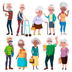 an old couple and their friends are standing together - people characters clippings on separate layers