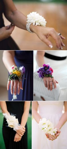 four different pictures of hands with flowers and feathers in their palm, one holding the other's hand