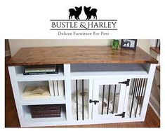 a dog kennel is shown with the words, bustle & harley on it