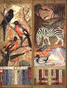 two panels with birds and zebras on them