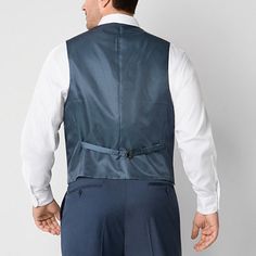 Ideal for wearing over a collared shirt or tee, this suit vest from Shaquille O'Neal's XLG men's big and tall collection is tailored from soft woven fabric with stretch for added comfort. It has a button-front closure, side welt pockets, a satin-like back design, and an adjustable d-ring back closure for your perfect fit.Front Style: Single BreastedFeatures: Stretch FabricClosure Type: ButtonFit: Regular FitPockets: 2 Front Slip PocketsSleeve Length: Long SleeveFiber Content: 75% Polyester, 22%… Formal Blue Tops With Pockets, Blue Tops With Pockets For Business, Blue Business Vest With Pockets, Shaquille O'neal, Fitted Suit, Blue Solid, Suit Vest, Collared Shirt, Mens Big And Tall