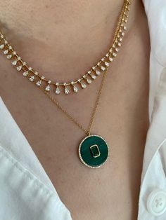 Auti Necklace – Kasia J. Elegant Green Round Chain Necklace, Designer Everyday Luxury Necklace, Be Present, Baguette Diamond, Diamond Halo, Negative Energy, Bezel Setting, Halo Diamond, Diamond Pendant