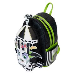 Step right up for a spirited roundtrip. Our Beetlejuice Carousel Hat Mini Backpack is full of wickedly fun surprises. On the front pocket, Beetlejuice’s face appears in applique, figural form, his ears extending beyond the edges of the backpack. Rising from the top is a scary-fun applique carousel hat with a domed top and frighteningly fun creatures suspended from the brim. You’ll also find his black-and-white striped arms curled up on the sides. A mechanism in the side pockets allows you to unf Themed Black Backpack For Theme Parks, Themed Multicolor Backpack For Theme Park, Novelty Halloween School Backpack, Halloween Themed Travel Backpack, Themed Halloween Travel Backpack, Beetlejuice Carousel, Arm Curls, Up Cosplay, Lilo Y Stitch