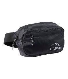 a black fanny bag with the l l bean logo on it