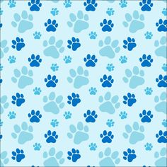 blue and white dog paw prints on a light blue background for wallpaper or fabric