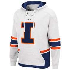 Step out in a look that's suited for the rink in this Illinois Fighting Illini Lace Up 3.0 hoodie. Featuring bold Illinois Fighting Illini graphics and a distinct colorway, this Colosseum pullover is crafted with a stylish lace-up neckline, giving this hoodie its unique appeal. It's complete with a pouch pocket to conveniently store belongings or keep hands out of chilly weather.Step out in a look that's suited for the rink in this Illinois Fighting Illini Lace Up 3.0 hoodie. Featuring bold Illi Collegiate Sports Hoodie For Winter, Collegiate Hoodie For Winter Sports, Collegiate Winter Sports Hoodie, Collegiate Team-colored Hoodie For Winter, Collegiate Hoodie With Team Name For Winter, Collegiate Winter Hoodie With Team Name, Collegiate Team Name Hoodie For Winter, Collegiate Team Hoodie For Winter, White Collegiate Hoodie For Fan Gear