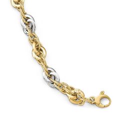 SGG Leslie's 14k Two-tone Polished D-C Fancy Link Bracelet Fine Jewelry Bracelets, Gold Polish, Bracelets And Charms, Diamond Cut, Chains Jewelry, Gold Material, Infinity Bracelet, Link Bracelets, Two Tone