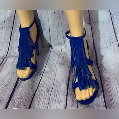 Royal Blue Fringe Stiletto Heels. Size: 7, Brand: Madden Girl, Heels: 4”, Worn Only Once So Like Brand New Blue Heels With Heel Strap For Party, Blue Open Toe Heels For Party, Blue Party Heels With Heel Strap, Blue High Heel Shoes With Heel Strap, Blue High Heels With Heel Strap, Blue High Heel Party Shoes, Blue Platform Heels For Night Out, Blue 4-inch Heels For Party, Blue Heels With 4-inch Heel For Night Out